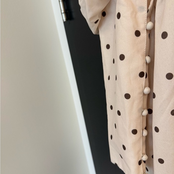 Ghospell NWT L Cream Long Sleeve Puff Sundress brown polka Dots Midi - Picture 10 of 16